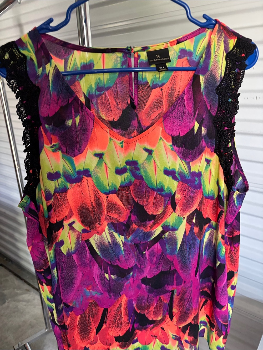 Worthington Neon Floral Lace-Trim Sleeveless Tank - Multicolor
